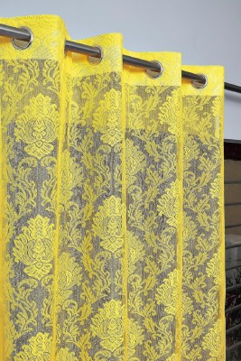 PICTAS 215 cm (7 ft) Net Semi Transparent Door Curtain (Pack Of 2)(Floral, Yellow)