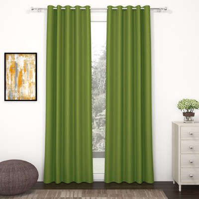Story@home 242 cm (8 ft) Shower Polyester, Silk Blackout Curtain (Pack Of 2)(Green, Solid)