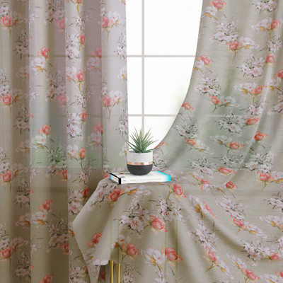 Story@home 152 cm (5 ft) Window Polyester Transparent Curtain Single Curtain(Beige, Pink, Printed)