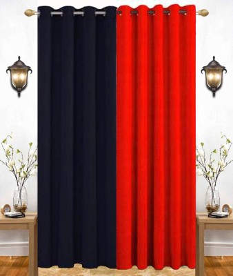 India Furnish 213 cm (7 ft) Polyester Semi Transparent Door Curtain (Pack Of 2)(Plain, Solid, Black & Red)