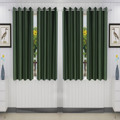 Panipat Textile Hub 152.4 cm (5 ft) Polyester Semi Transparent Window Curtain (Pack Of 4)(Solid, Green)