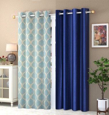 YUKANY 274 cm (9 ft) Polyester Semi Transparent Long Door Curtain (Pack Of 2)(Printed, Navy Blue)