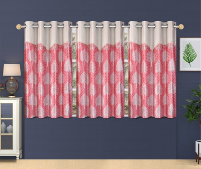 Flipkart SmartBuy 152 cm (5 ft) Polyester Room Darkening Window Curtain (Pack Of 3)(Floral, Pink)