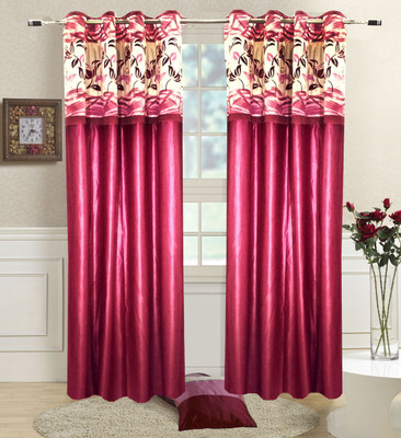 Homefab India 152.5 cm (5 ft) Polyester Semi Transparent Window Curtain (Pack Of 2)(Abstract, Maroon)