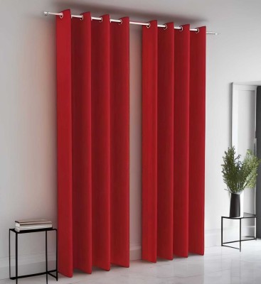 Cotton Bolls Textiles 270 cm (9 ft) Polyester Room Darkening Long Door Curtain (Pack Of 2)(Solid, Red)