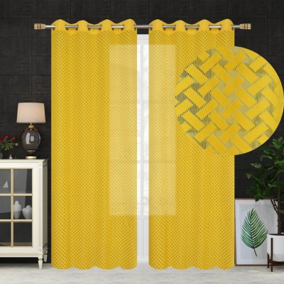 fabzi 152 cm (5 ft) Tissue, Net, Polyester Semi Transparent Window Curtain (Pack Of 2)(Abstract, Yellow)