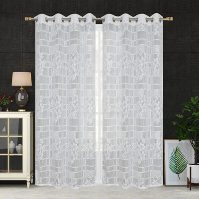 Flipkart SmartBuy 152 cm (5 ft) Net Semi Transparent Window Curtain (Pack Of 4)(Self Design, White)
