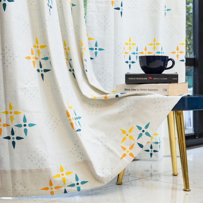 Urban Space 213 cm (7 ft) Door Cotton Room Darkening Curtain (Pack Of 2)(Multicolor, Geometric)