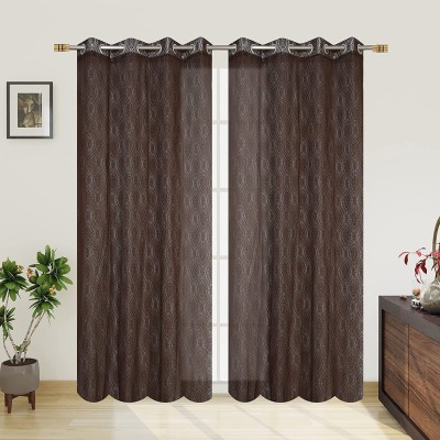 KNIT VIBES 153 cm (5 ft) Net Semi Transparent Window Curtain (Pack Of 2)(Floral, Coffee)
