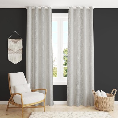 Fresh from Loom 304 cm (10 ft) Velvet Room Darkening Long Door Curtain (Pack Of 2)(Floral, Dimas White)
