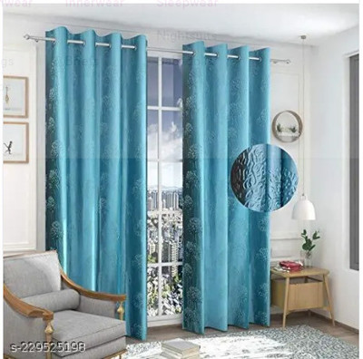 Assuja 213 cm (7 ft) Door Polyester Semi Transparent Curtain Single Curtain(Aqua, Self Design)