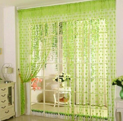 Nke 213 cm (7 ft) Polyester Transparent Door Curtain (Pack Of 2)(Self Design, Green)