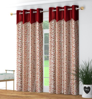 Lucacci 274 cm (9 ft) Polyester Semi Transparent Long Door Curtain (Pack Of 2)(Printed, Maroon)