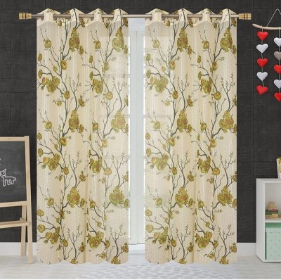 DAKSH 274 cm (9 ft) Polyester Semi Transparent Long Door Curtain (Pack Of 2)(Floral, Green)