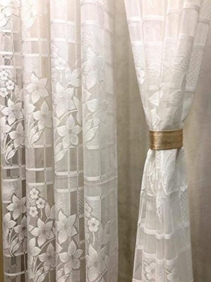 inside style home furnishing 152.4 cm (5 ft) Polyester Semi Transparent Window Curtain (Pack Of 2)(Floral, White)