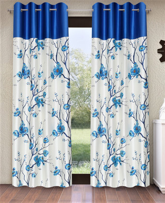 Fashion String 153 cm (5 ft) Window Polyester Semi Transparent Curtain (Pack Of 2)(Blue, Floral)