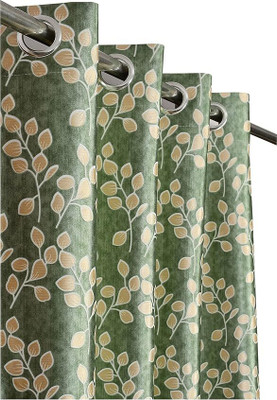 Benchmark 213 cm (7 ft) Door Polyester Semi Transparent Curtain (Pack Of 2)(Green-Patti, Floral)