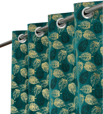 FABREEVA 152.4 cm (5 ft) Window Velvet Room Darkening Curtain (Pack Of 2)(Aqua, Self Design)