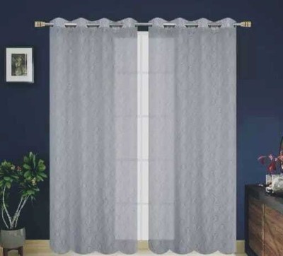 Harnay 274 cm (9 ft) Polyester, Net Transparent Long Door Curtain (Pack Of 2)(Floral, Grey Color)