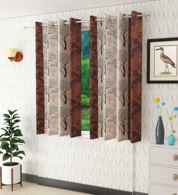 N2C Home 152 cm (5 ft) Polyester Semi Transparent Window Curtain (Pack Of 2)(Floral, Brown)