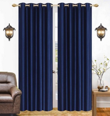 Styletex 274 cm (9 ft) Polyester Semi Transparent Long Door Curtain (Pack Of 2)(Solid, Navy Blue)