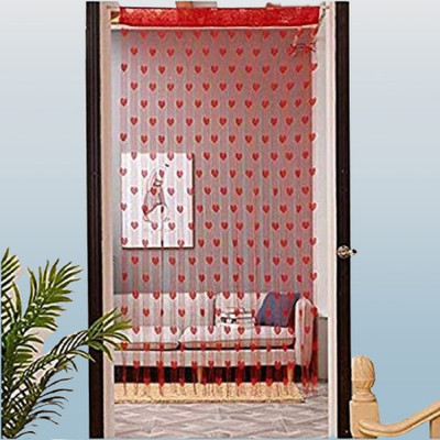 NIKITA ENTERPRISE 213 cm (7 ft) Door Polyester Semi Transparent Curtain (Pack Of 2)(Red, Floral)