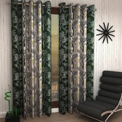 N2C Home 152 cm (5 ft) Polyester Semi Transparent Window Curtain (Pack Of 2)(Floral, Green)