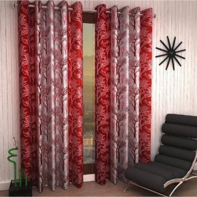 DTODEXPRESS 213.3 cm (7 ft) Polyester Semi Transparent Door Curtain (Pack Of 2)(Floral, Maroon)