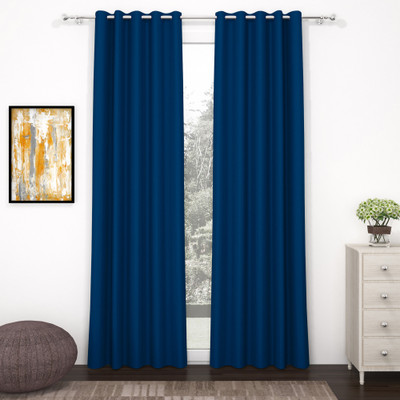 Story@home 275 cm (9 ft) Long Door Polyester, Silk Blackout Curtain (Pack Of 2)(Navy Blue, Solid)