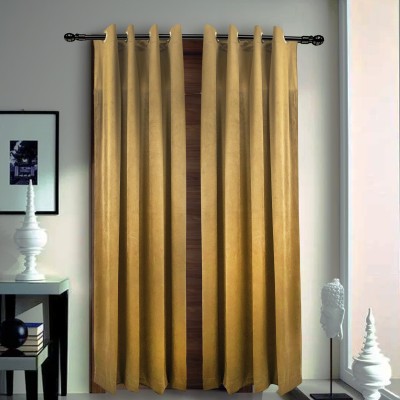 Dulhan Enterprises 213 cm (7 ft) Velvet Room Darkening Door Curtain (Pack Of 2)(Plain, GOLDEN BROWN)