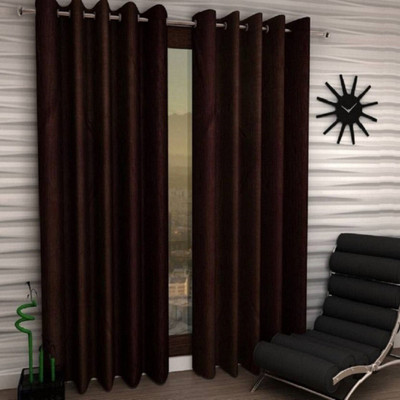 N2C Home 152 cm (5 ft) Polyester Semi Transparent Window Curtain (Pack Of 2)(Solid, Brown)