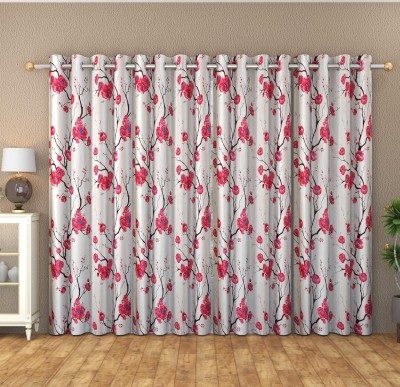 NAVSANG 213 cm (7 ft) Polyester Room Darkening Door Curtain (Pack Of 4)(Floral, Pink)