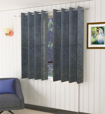 Homefab India 152.5 cm (5 ft) Velvet Room Darkening Window Curtain (Pack Of 2)(Self Design, Grey)