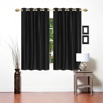 Kanodia Poly Fab 152.4 cm (5 ft) Polyester Room Darkening Window Curtain (Pack Of 2)(Solid, Black)