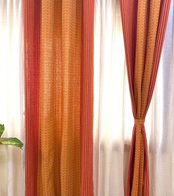 Rangbhar 152 cm (5 ft) Cotton Room Darkening Window Curtain (Pack Of 2)(Striped, Orange, Red)