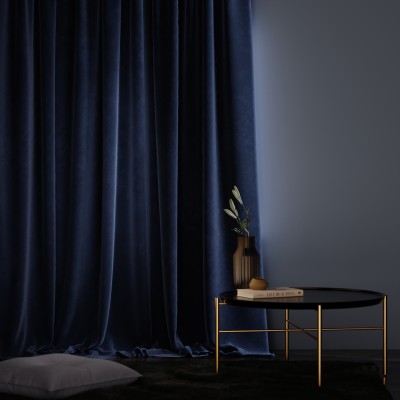 Stoa Paris 213 cm (7 ft) Velvet Room Darkening Door Curtain Single Curtain(Solid, Blue Enigma)