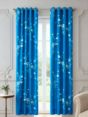 hyponicaim 213 cm (7 ft) Door Polyester, Silk Room Darkening Curtain (Pack Of 2)(Sky Blue, Floral)