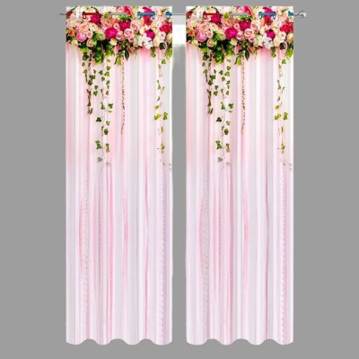 nobel fab 214 cm (7 ft) Polyester Room Darkening Door Curtain (Pack Of 2)(Floral, Pink)