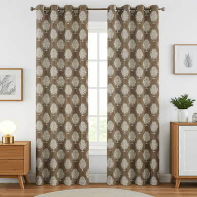 Narula Handloom 152.4 cm (5 ft) Window Polyester Semi Transparent Curtain (Pack Of 2)(Brown, Floral)