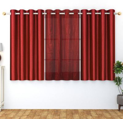Panipat Textile Hub 152 cm (5 ft) Tissue Semi Transparent Window Curtain (Pack Of 3)(Plain, Maroon)