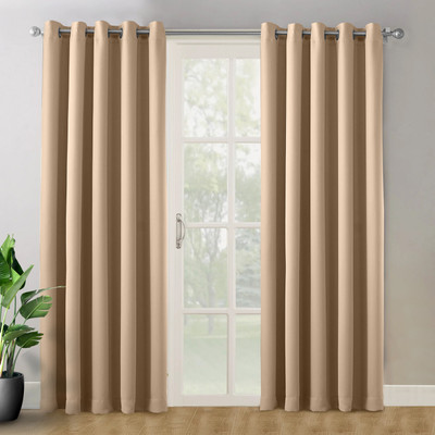 haus & kinder 210 cm (7 ft) Door Polyester, Velvet Blackout Curtain (Pack Of 2)(Tan, Solid)