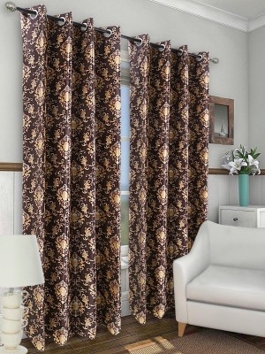 Dekor World 275 cm (9 ft) Polyester Semi Transparent Long Door Curtain (Pack Of 2)(Printed, Brown)