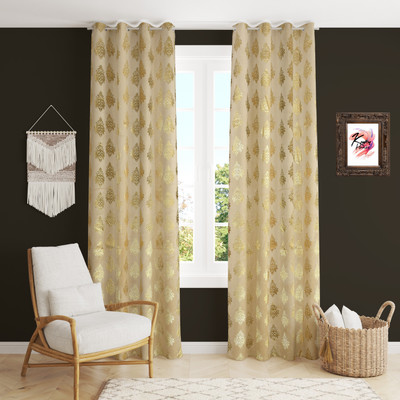 Kraftiq Homes 152 cm (5 ft) Window Velvet Room Darkening Curtain (Pack Of 2)(Cream, Motif)