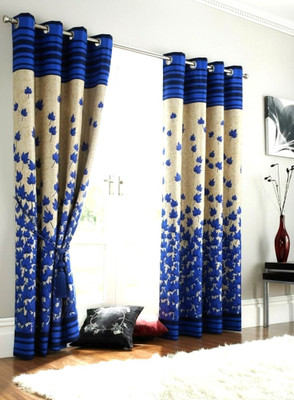 Home Sizzler 152 cm (5 ft) Window Polyester Semi Transparent Curtain (Pack Of 2)(Blue, Floral)
