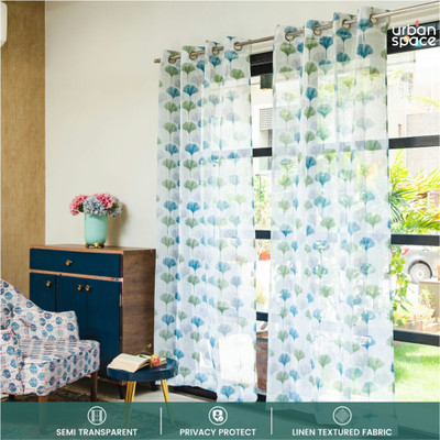 Urban Space 243 cm (8 ft) Long Door Polyester Semi Transparent Curtain (Pack Of 2)(Mushroom Flower Green, Printed)