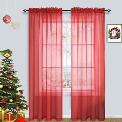 VRITASH 243.48 cm (8 ft) Net Transparent Long Door Curtain (Pack Of 2)(Solid, Red)