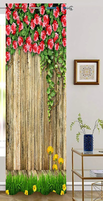 KANHA HOME DECOR 214 cm (7 ft) Door Polyester Room Darkening Curtain Single Curtain(Red, Floral)