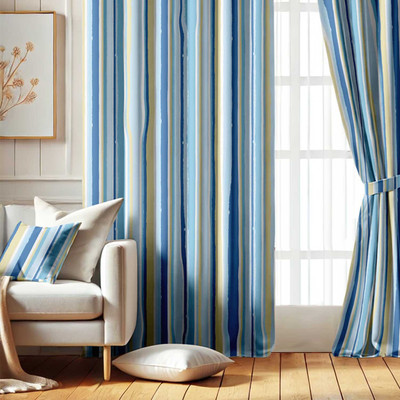 Vargottam 243 cm (8 ft) Long Door Polyester Blackout Curtain (Pack Of 2)(White & Blue, Abstract)