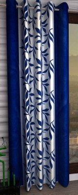 N2C Home 213 cm (7 ft) Polyester Semi Transparent Door Curtain Single Curtain(Floral, Navy Blue)