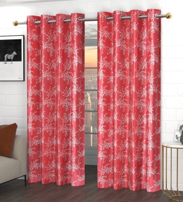 GOYTEX 274.32 cm (9 ft) Polyester Room Darkening Long Door Curtain (Pack Of 2)(Floral, Red)